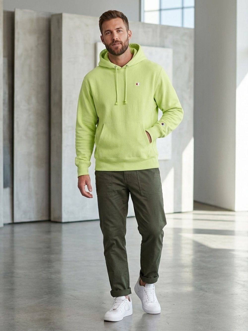 NWT Champion Men’s Light Lime Green Reverse Weave Hoodie size medium.